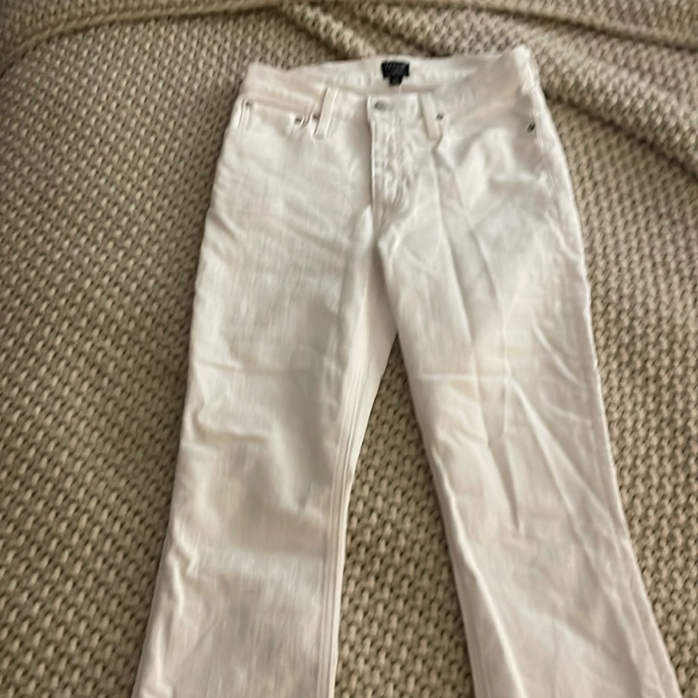 J crew factory mid rise flare crop white jean